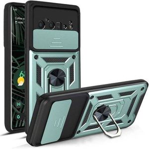 Google Pixel 6 Pro Phone Case, Sliding Camera Lens Cover with 360 Degree Rotating Ring Protective Cover