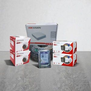 Hikvision  4 Built-In Colored Night Vision Infrared LEDs Hybrid Colored Night Vision 4 1080P Full HD 2MP Smart Hybrid Colored Night Vision Audio Sound Recording CCTV Cameras Complete System kit-500GB Harddisk