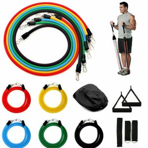 11PCS Fitness Strength Elastic Yoga Resistance Bands Exercise Bands Home Office Gym Mixed Colour 
