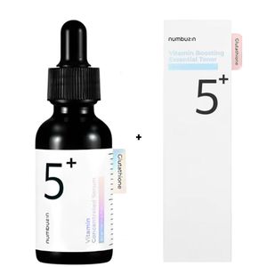 Numbuzin  No.5+ Vitamin Concentrated Serum with Vitamin C, TXA, Alpha Arbutin & Glutathione + Vitamin Boosting Toner. Moisturizes, Brightens, Remove Dark Spots, Wrinkles, Acne Marks, Freckles, Give a glass glow skin, Evens, Is anti-aging, Smooths & Soothes redness