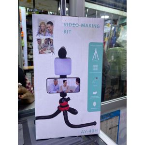 AY-49 RGB Portable Video Making Kit With LED Light, Shotgun Microphone & Tripod Stand For TikTok And Instagram Reels