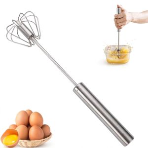 ShebSheb Stainless Steel Semi‑Automatic Whisk, Hand Push Egg Beater Blender for Kitchen Cooking, Manual Mixer for Eggs, Milk, Batter, and Sauces, Easy to Clean and Durable