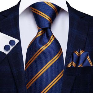 Navy blue with carrot orange striped necktie with Pocket Square and Cufflinks Set