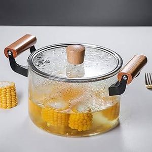 High Boron Glass Cooking Pot with Wooden Handles – Transparent Heat-Resistant Design