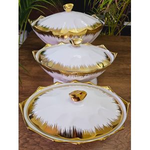 3-Piece Oval Gold Serving Pot Set – Elegant Buffet & Food Serving Dishes for Home & Parties