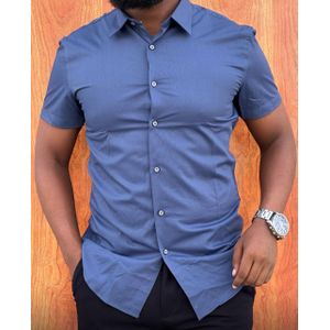 Classic Men's Blue Short Sleeve Button-Down Shirt Size M to XXXL