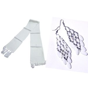  white knitted scarf and white crystal earrings combo