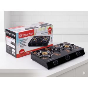 Happy Home 2+(1 small)-Burner Table Top Gas Cooker With STRONG Glass Top