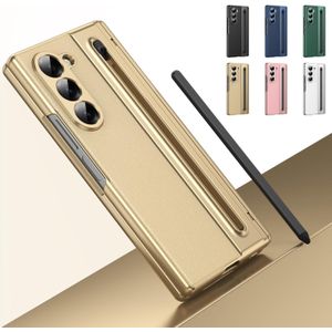 Samsung Galaxy Fold 5 Case, Luxury Foldino Leather Phone Cover with S Pen Slot Hinge Camera and Front Screen Protection in Gold