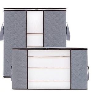 2PCS Foldable Clothes Storage Bags Set 70cm 50cm Quilt Duvet Blanket Organizer with Clear Window Zipper Handles Space Saver