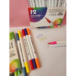 12 Color Dual Tip Coloring Marker Pens, Art Markers for Adult Coloring Books, Artist Drawing Sketch Markers, Set with Fine & Brush Tip Professional Calligraphy