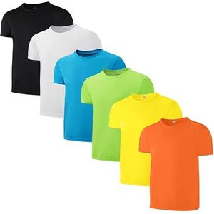 6 color Pack Unisex Youth Kids Mesh Athletic Quick Dry T Shirts Short Sleeve Moisture breathable Wicking Tee Shirts in  Black, Grey, LT Green, Navy, Pink, Red, Royal Blue, WhiteActive Tops (Age 4-12)