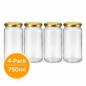 Cio Maingi 4-Pack 750ml Glass Mason Jars with Gold Lids : Airtight Storage Containers