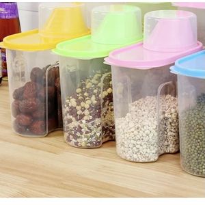 1.9/2.5 L Empty Plastic Bulk Cereals Dispenser with Lid & Measuring Cup  Rice Food Storage Container Grain Tank Kitchen Organizer - AliExpress