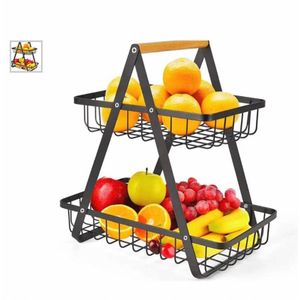 METAL FRUIT BASKET WITH WOODEN HANDLE