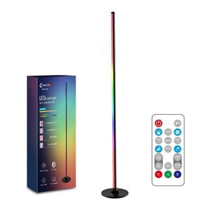 Colorful LED RGB Corner Lamp with Music Sync, Dimmable Light Settings, and Remote for Modern Living Room or Bedroom