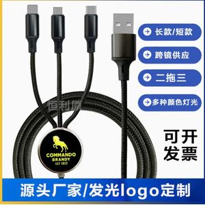 3-in-1 Glowing Charging Cable, Dual Input, Type-C + iPhone + Micro USB