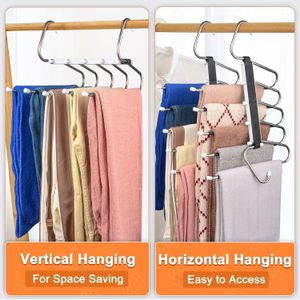 6-Layer Multi-functional Trouser Hanger - Space Saving Closet Organizer for Pants, Jeans, Scarves & Towels - White & Silver