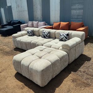 Grey Puffy L-Shaped Sofa ( 5 Seater)