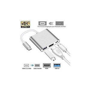 USB Type C To HDMI 4K + USB 3.0 Type C Hub Adapter USB-C Splitter For Book Air Pro 3 In 1 Silver