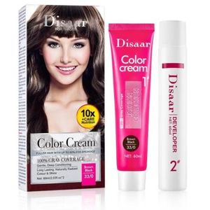 Disaar Long-lasting Black Brown Hair Dye Cream 33/0 Covers 100% Grey Hair 60ml
