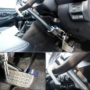 EASY OPERATION car steering and pedal lock for quick theft protection Heavy Duty Universal Anti-Theft Security Car Steering Wheel Lock Brake Clutch Lock Retractable Locking Hook Device with 3 Keys