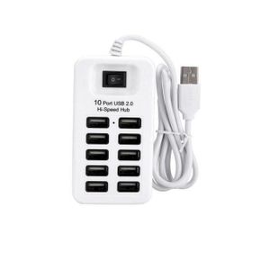 10 Port USB 2.0 Hi-speed Hub Simultaneous Use Transfer-Black/White