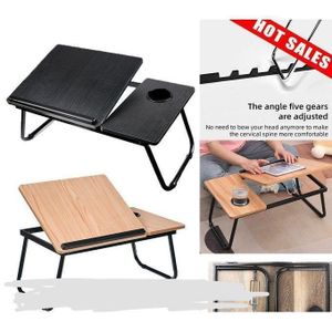 Wooden 5-Level Adjustable Foldable Study Table with Laptop Stand and Cup Slot for Home and Office Use, Sturdy Multi-Angle Design for Reading, Writing, and Working Comfortably