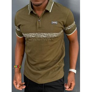 Men's Green Polo Shirt with Black Trim and Striped Accent
