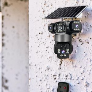 Colored Night Vision Built-In Infrared Leds 20MP 4K Ultra HD Resolution 4G PTZ Rotating Triple Lens Three Screens Outdoor Security Solar Camera