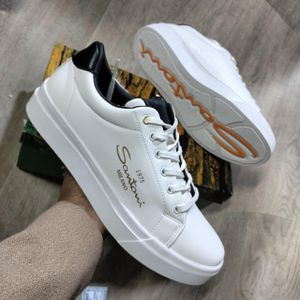 Men’s Casual Sneakers – White Lace-Up Comfortable Flat Shoes