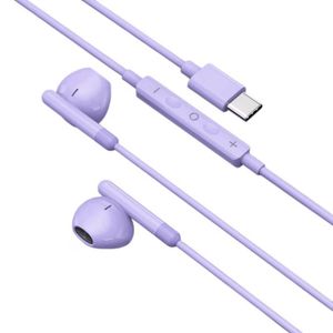High-fidelity wired headphones with inline controls, Type-C connector, 1.2m cable length, Purple