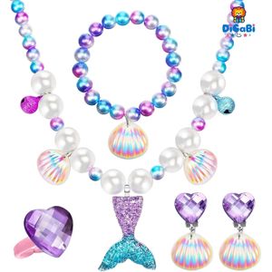 Digabi Mermaid Necklace Bracelet Set Mermaid Jewelry Kit Included Shell Necklace Bracelet Ring Earrings for Mermaid Party Costume Jewelry Supplies