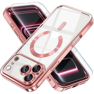 Electroplated Clear MagSafe Case with Camera Lens Protector for iPhone 17 Pro - PINK
