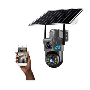 Auto Human Tracking Two-Way Audio Communication Alarm Warning Light Cloud Storage Back Up V380 Pro App 12MP 4G PTZ Rotating Dual Lens Full-Color 24/7 Colored Night Vision Outdoor Security Solar Camera