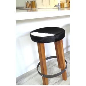 Cowhide Round Top Kitchen Stool (Black + White)