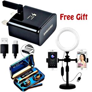 Samsung Smartphone 45W FAST CHARGER With Type C Cable // Adjustable Ring Light // TWS Bluetooth Earbuds 