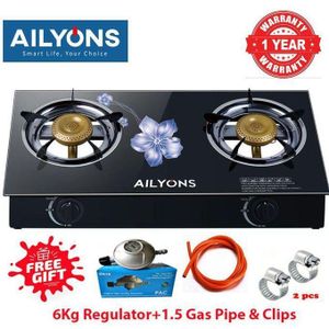 AILYONS 2 Burner Table Top Gas Cooker – Premium Glass Top + Free Gifts 1 Yr Warranty