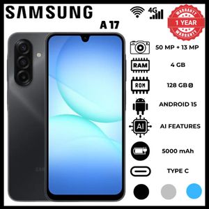 Samsung A17 4GB RAM 128GB ROM 5000 Mah 25w Charging Android 15 Phones 6.7 Inch Super Amoled 90hz Smartphones Ip54 7.5mm Microsdxc Phone Exynos 1330 Octa Core 50MP Wide Rear Camera Smartphones