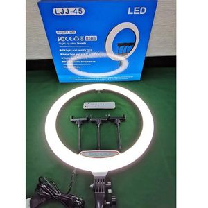 LJJ-45 18-Inch LED Selfie Ring Light with Remote Control, Adjustable Height Tripod, and Phone Clip for Studio Photography