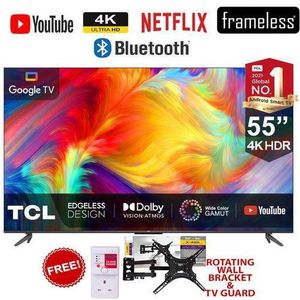 TCL 55" Inch,55V6D 4K FRAMELESS,BLUETOOTH,Smart UHD 4K With HDR Google TV Modal 2026-(One Year Warranty)+Free 360 BRACKET+TV GUARD