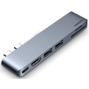Ugreen 6-in-2 USB-C Multifunction Adapter for MacBook – CM380 Dual USB-C to Thunderbolt 3 + 4K HDMI + USB 3.0 (2 Ports) + SD & TF Card Reader” (UG-80856)