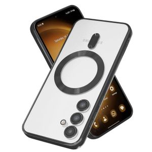 Samsung Galaxy S24 Transparent Clear Magsafe Cover With Black Electroplated Edges , Unique And Stylish Military Shockproof Phone Case Protective Cover