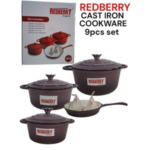 Cast Iron 9pcs Dutch Oven with Lid – Non-Stick Ovenproof Enamelled Casserole Pot, Sturdy Dutch Oven Cookware,Enamelled saucepan