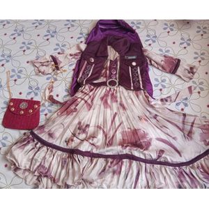 Girls' 4-Piece Floral Pleated Dress Set with Hijab & Purse - Purple (Size 18: Ages 1-2 Years