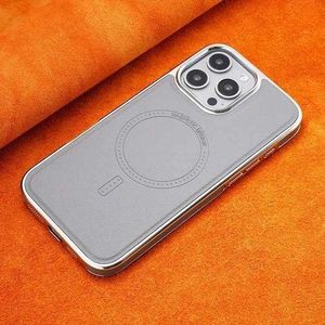 Electroplated Magnetic MagSafe Compatible PU Vegan Leather Cover Case for iPhone 15 Pro Max