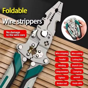 Cable Wire Stripper,Cable Cutter, Crimping Pliers,Multi-Function Electrician Tool With Crimping,Wire Stripper Cutting and Wrench Features Foldable Design for Easy Storage