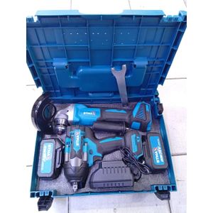 Cordless Power Tools Combo Kit – 4" Angle Grinder + 500Nm Impact Wrench – 2 Batteries & Charger, Heavy Duty