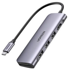 Ugreen  3 Port 6 in 1 Multifunction Adapter, Type C to USB 3.0 + 4K HDMI Card Reader UG- 20956A