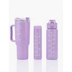 New 3PCS Set Water Bottles Car Cup Macaron Bottle Ice Bar Cup Plastic Sports Mug Large Capacity Frosted Water Bottle Coffee Cup